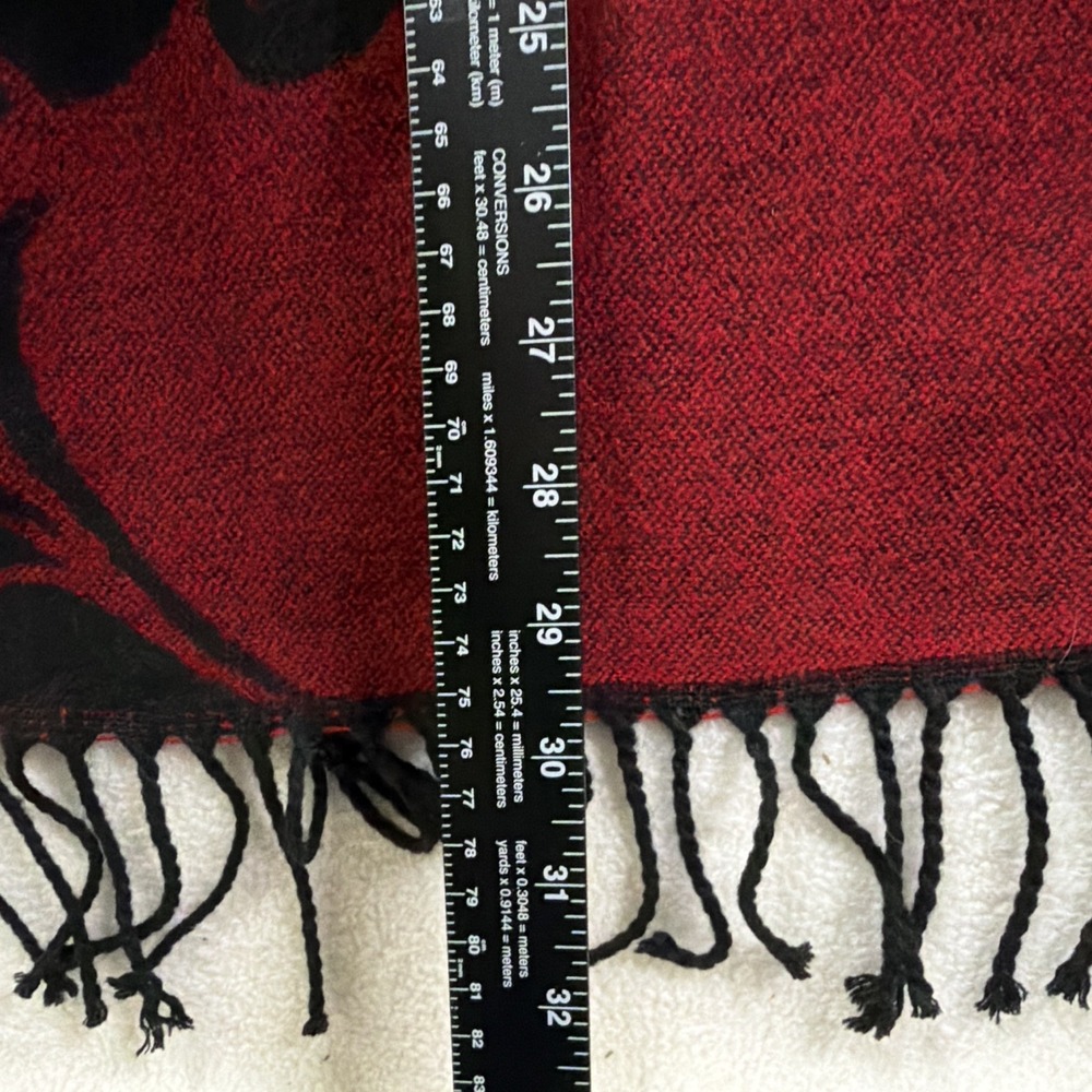 Red Black Floral Fringe Shawl Wrap Gothic Whimsigoth Boho Scarf 52x28 - Picture 6 of 8